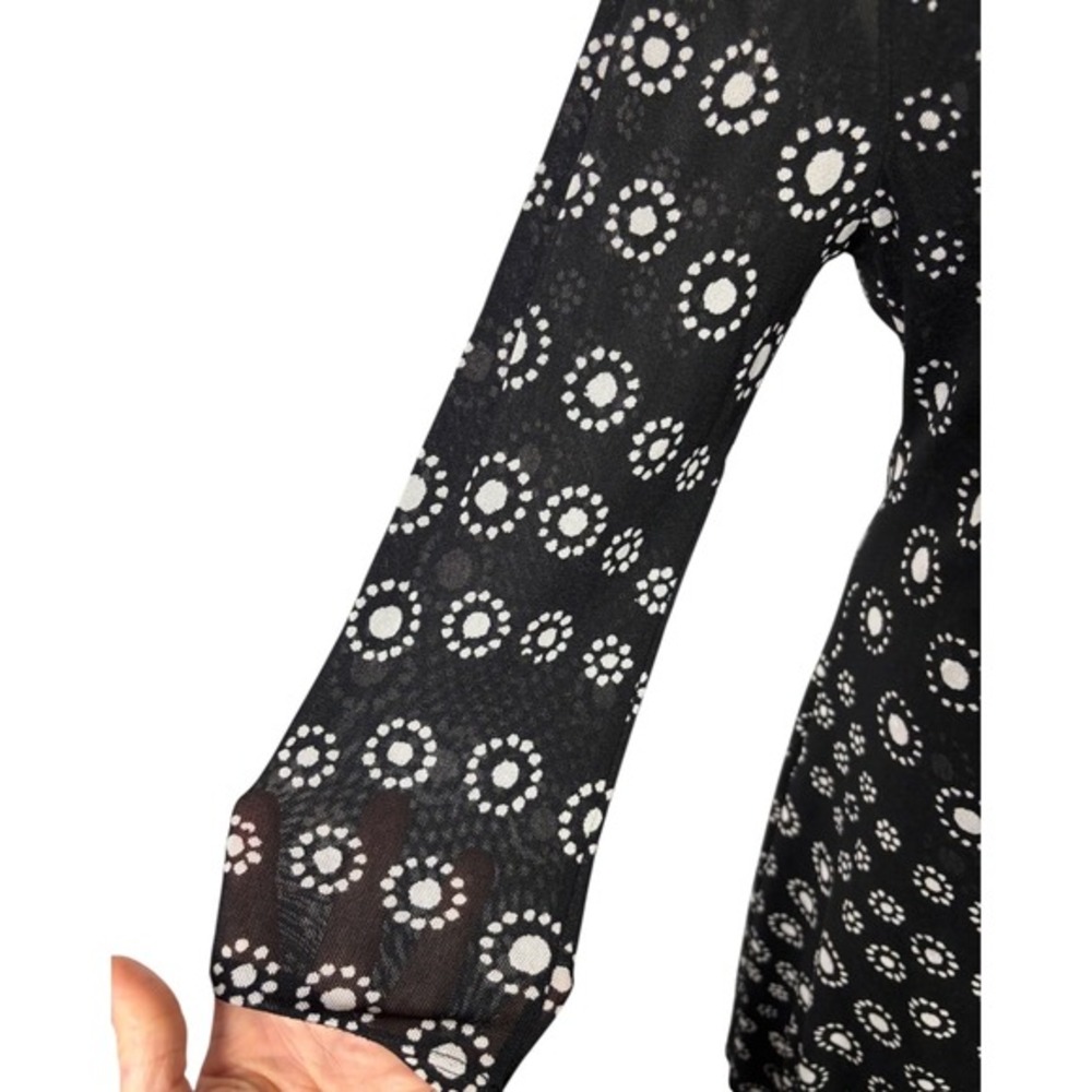 Vintage Chaus Black White Polka Dot V Neck‎ Long Sleeve Mesh Dress M Whimsigoth - Picture 2 of 8
